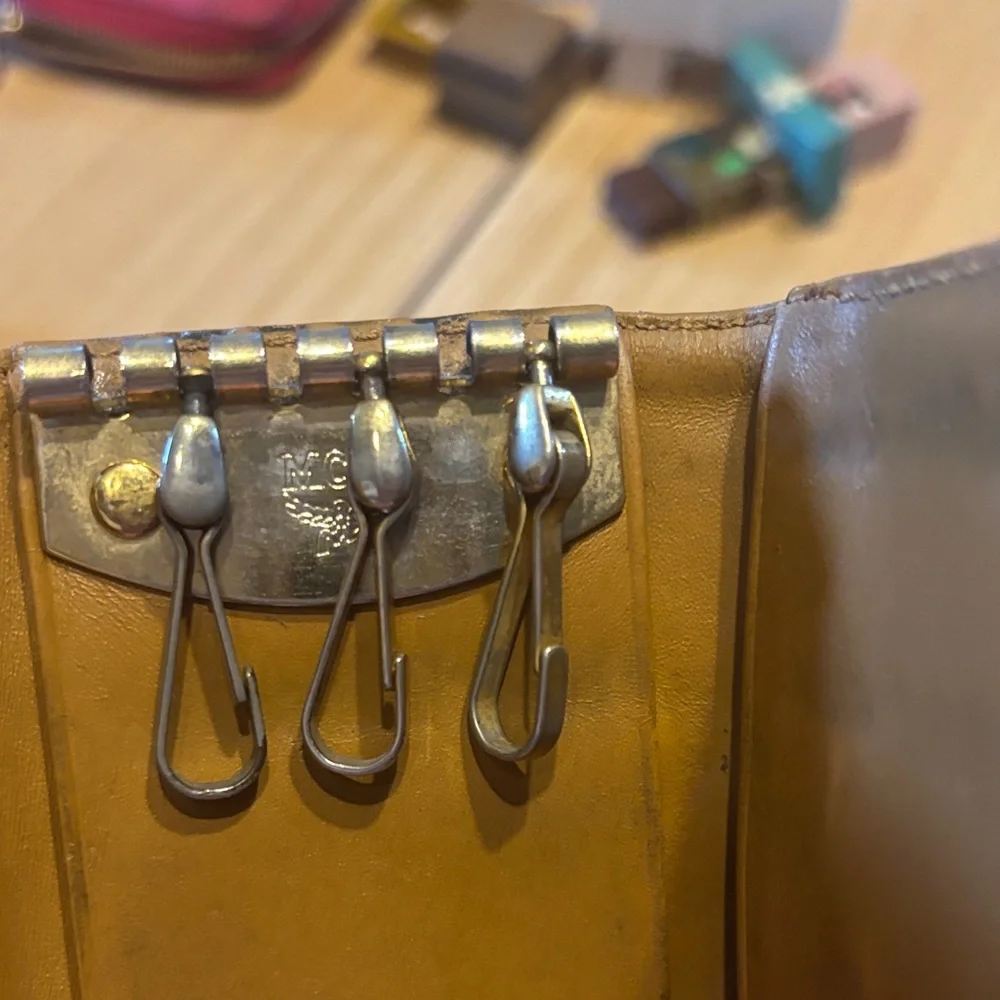 MCM Tan and Black Monogram Card & Key Holder